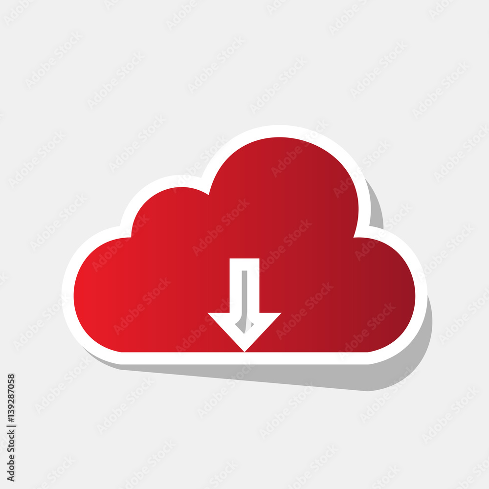 Poster cloud technology sign. vector. new year reddish icon with outside stroke and gray shadow on light gr