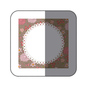 sticker decorative frame with pattern roses and butterflies design vector illustration