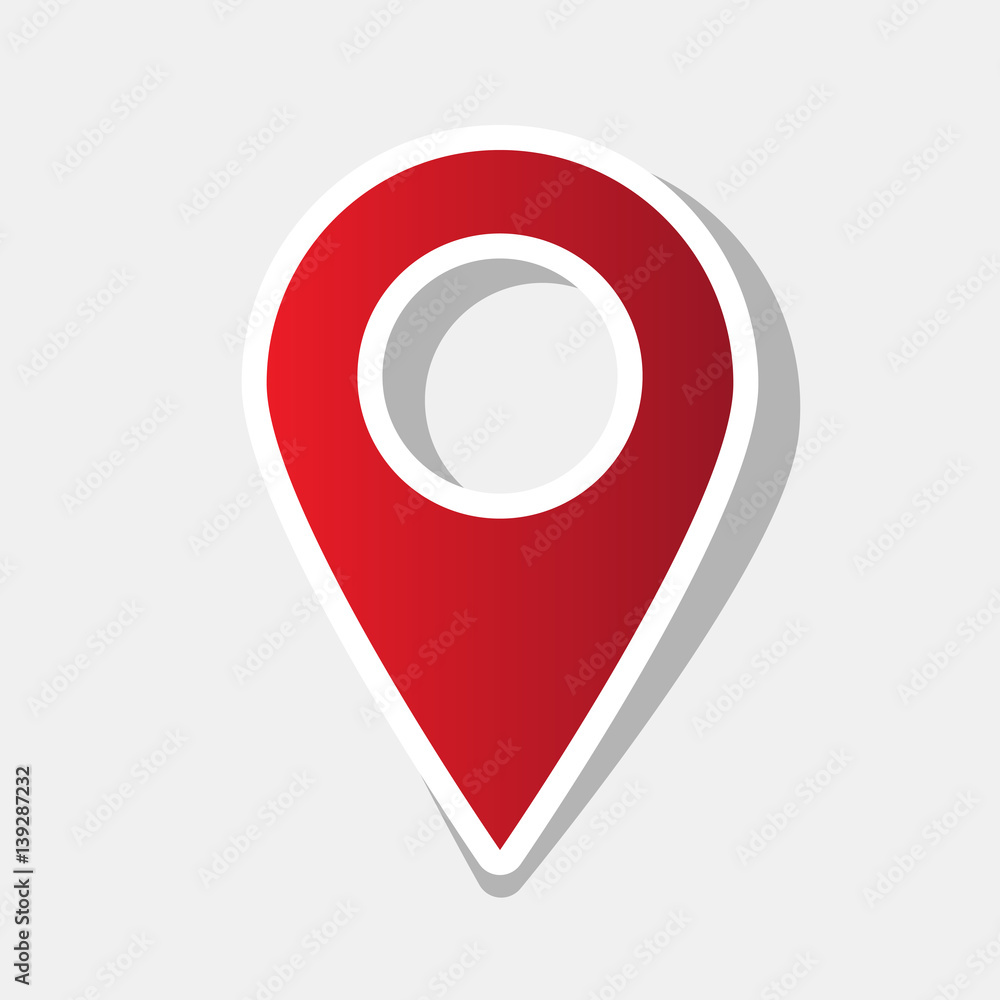 Aufkleber mark pointer sign. vector. new year reddish icon with outside stroke and gray shadow on light gray b
