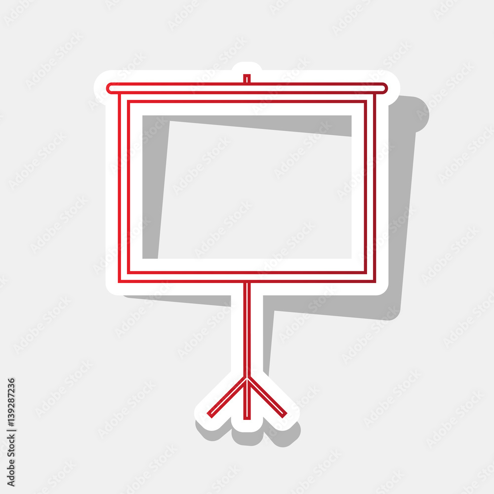 Poster blank projection screen. vector. new year reddish icon with outside stroke and gray shadow on light 
