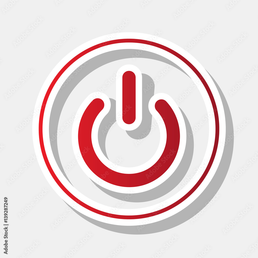 Poster on off switch sign. vector. new year reddish icon with outside stroke and gray shadow on light gray 