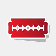 Razor blade sign. Vector. New year reddish icon with outside stroke and gray shadow on light gray background.