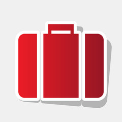 Briefcase sign illustration. Vector. New year reddish icon with outside stroke and gray shadow on light gray background.