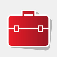 Briefcase sign illustration. Vector. New year reddish icon with outside stroke and gray shadow on light gray background.