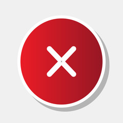 Obraz premium Cross sign illustration. Vector. New year reddish icon with outside stroke and gray shadow on light gray background.