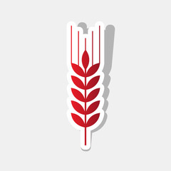 Wheat sign illustration. Spike. Spica. Vector. New year reddish icon with outside stroke and gray shadow on light gray background.