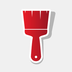 Brush sign illustration. Vector. New year reddish icon with outside stroke and gray shadow on light gray background.