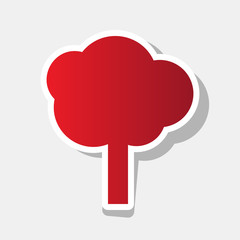 Tree sign illustration. Vector. New year reddish icon with outside stroke and gray shadow on light gray background.