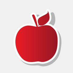 Apple sign illustration. Vector. New year reddish icon with outside stroke and gray shadow on light gray background.