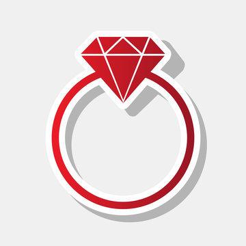 Diamond sign illustration. Vector. New year reddish icon with outside stroke and gray shadow on light gray background.