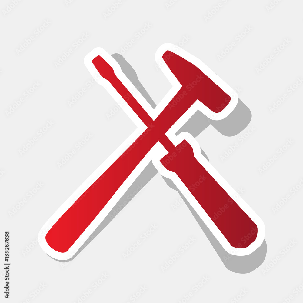 Poster tools sign illustration. vector. new year reddish icon with outside stroke and gray shadow on light 