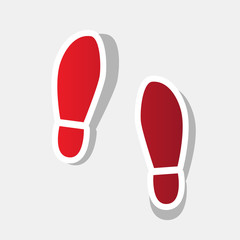 Imprint soles shoes sign. Vector. New year reddish icon with outside stroke and gray shadow on light gray background.