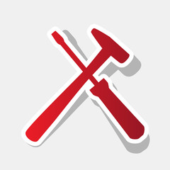 Tools sign illustration. Vector. New year reddish icon with outside stroke and gray shadow on light gray background.