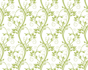 Seamless curly floral pattern. Stems and leaves of ornamental grasses.