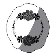 sticker silhouette decorative ornament with flowers vector illustration