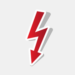 High voltage danger sign. Vector. New year reddish icon with outside stroke and gray shadow on light gray background.