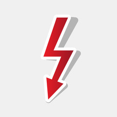 High voltage danger sign. Vector. New year reddish icon with outside stroke and gray shadow on light gray background.