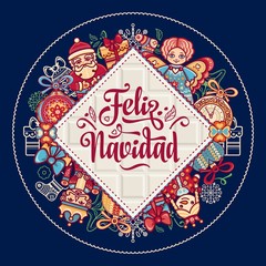 Feliz navidad. Xmas card on Spanish language.