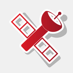 Satellite sign illustration. Vector. New year reddish icon with outside stroke and gray shadow on light gray background.
