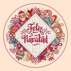 Feliz navidad. Xmas card on Spanish language.