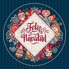 Feliz navidad. Xmas card on Spanish language.