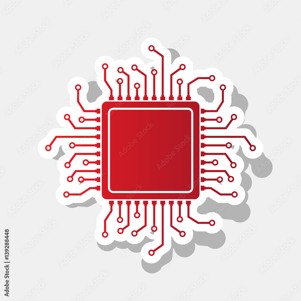 Poster cpu microprocessor illustration. vector. new year reddish icon with outside stroke and gray shadow o