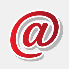 Mail sign illustration. Vector. New year reddish icon with outside stroke and gray shadow on light gray background.