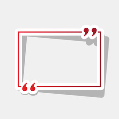 Text quote sign. Vector. New year reddish icon with outside stroke and gray shadow on light gray background.