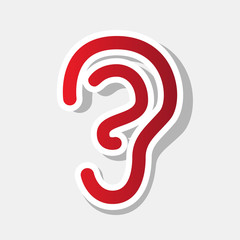Human ear sign. Vector. New year reddish icon with outside stroke and gray shadow on light gray background.