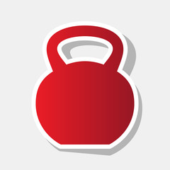 Fitness Dumbbell sign. Vector. New year reddish icon with outside stroke and gray shadow on light gray background.