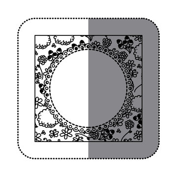sticker silhouette decorative frame with pattern roses and butterflies design vector illustration