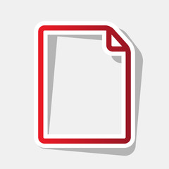 Vertical document sign illustration. Vector. New year reddish icon with outside stroke and gray shadow on light gray background.