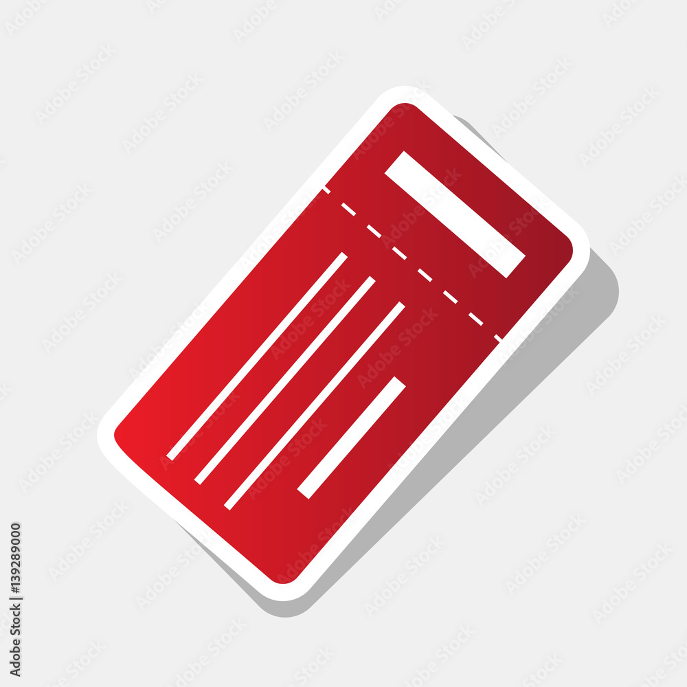 Poster ticket simple sign. vector. new year reddish icon with outside stroke and gray shadow on light gray 