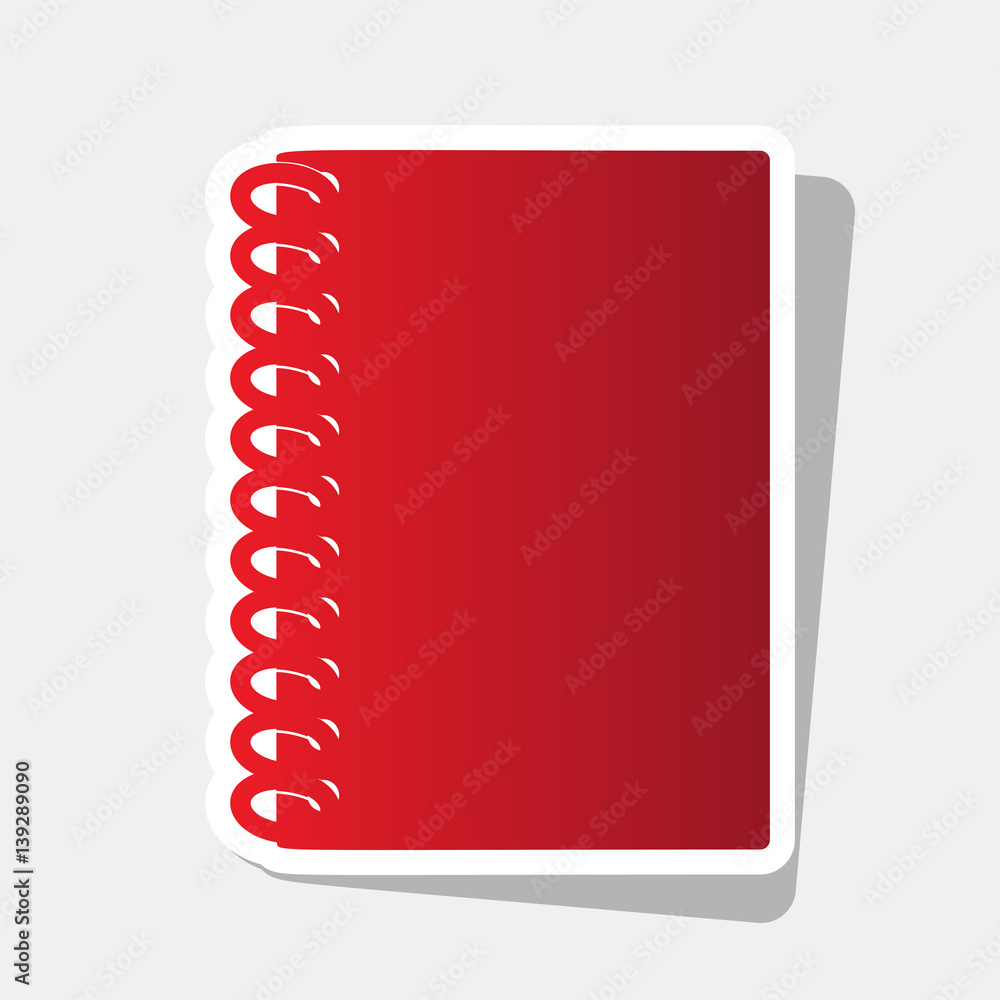 Aufkleber notebook simple sign. vector. new year reddish icon with outside stroke and gray shadow on light gra