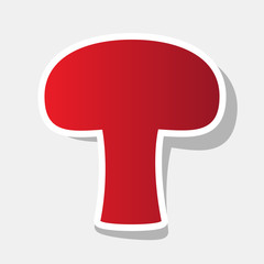 Mushroom simple sign. Vector. New year reddish icon with outside stroke and gray shadow on light gray background.
