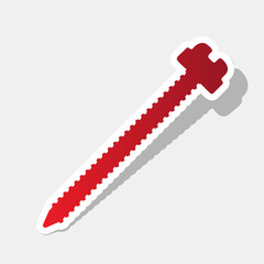 Screw sign illustration. Vector. New year reddish icon with outside stroke and gray shadow on light gray background.