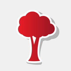 Tree sign illustration. Vector. New year reddish icon with outside stroke and gray shadow on light gray background.