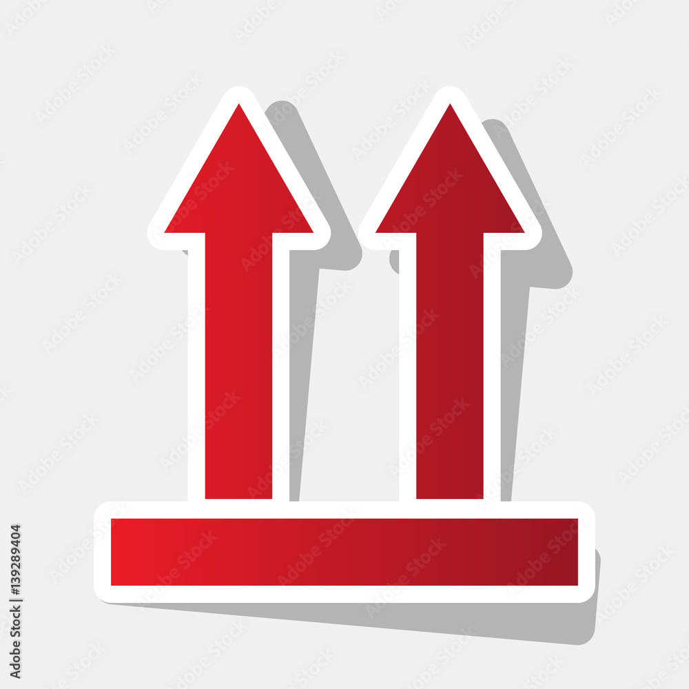 Poster logistic sign of arrows. vector. new year reddish icon with outside stroke and gray shadow on light 