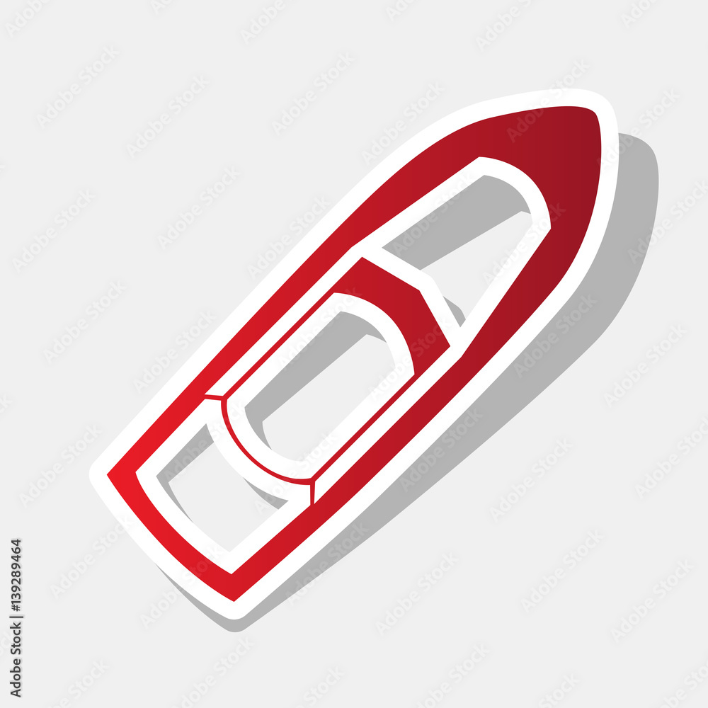 Poster boat sign. vector. new year reddish icon with outside stroke and gray shadow on light gray backgroun