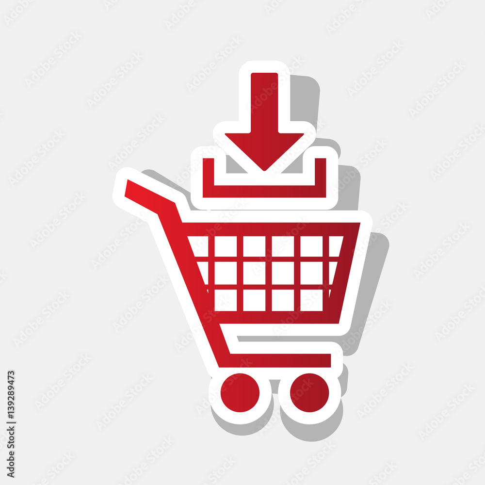 Poster add to shopping cart sign. vector. new year reddish icon with outside stroke and gray shadow on ligh