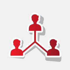 Social media marketing sign. Vector. New year reddish icon with outside stroke and gray shadow on light gray background.