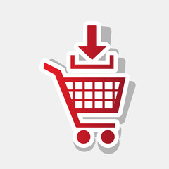 Add to Shopping cart sign. Vector. New year reddish icon with outside stroke and gray shadow on light gray background.