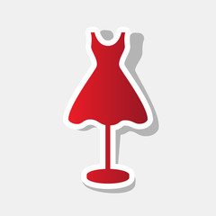 Mannequin with dress sign. Vector. New year reddish icon with outside stroke and gray shadow on light gray background.