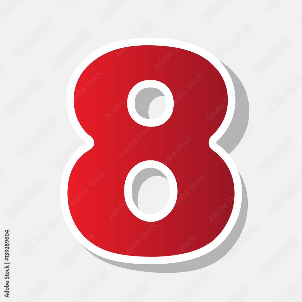 Poster number 8 sign design template element. vector. new year reddish icon with outside stroke and gray sh