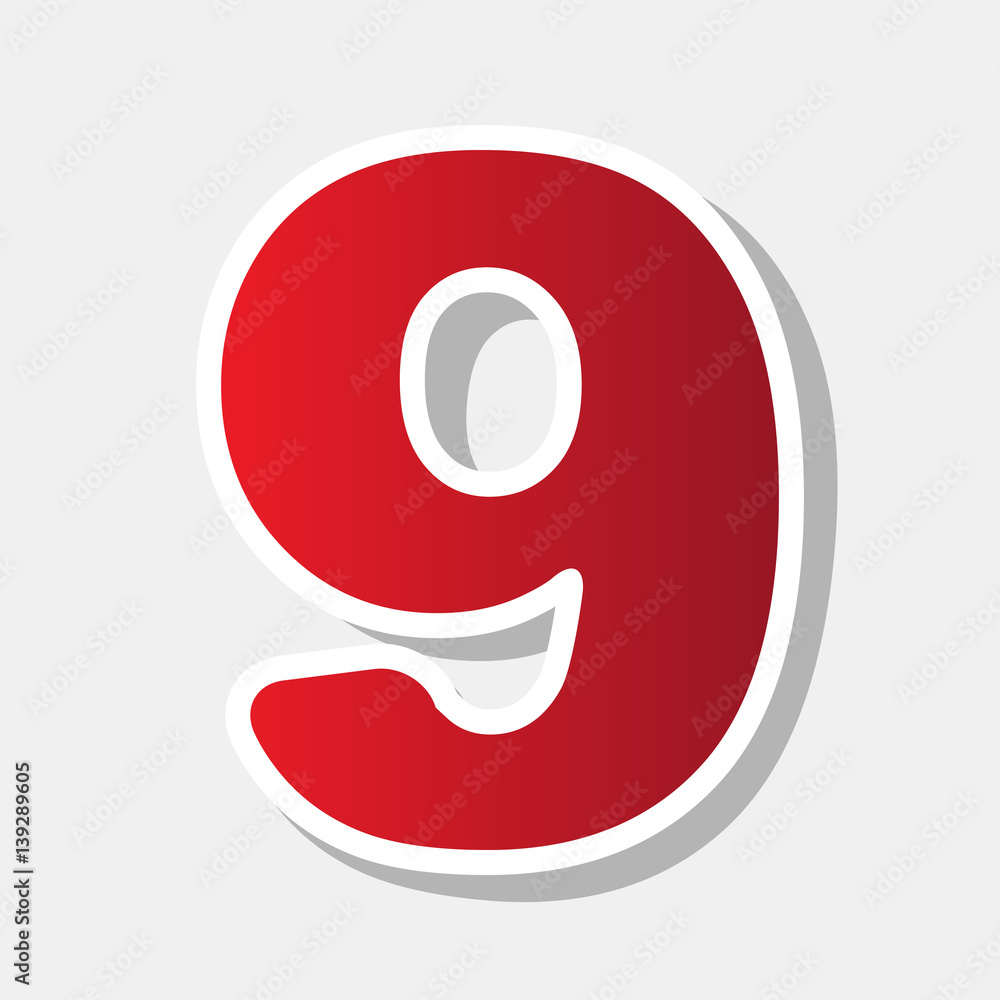 Poster number 9 sign design template element. vector. new year reddish icon with outside stroke and gray sh