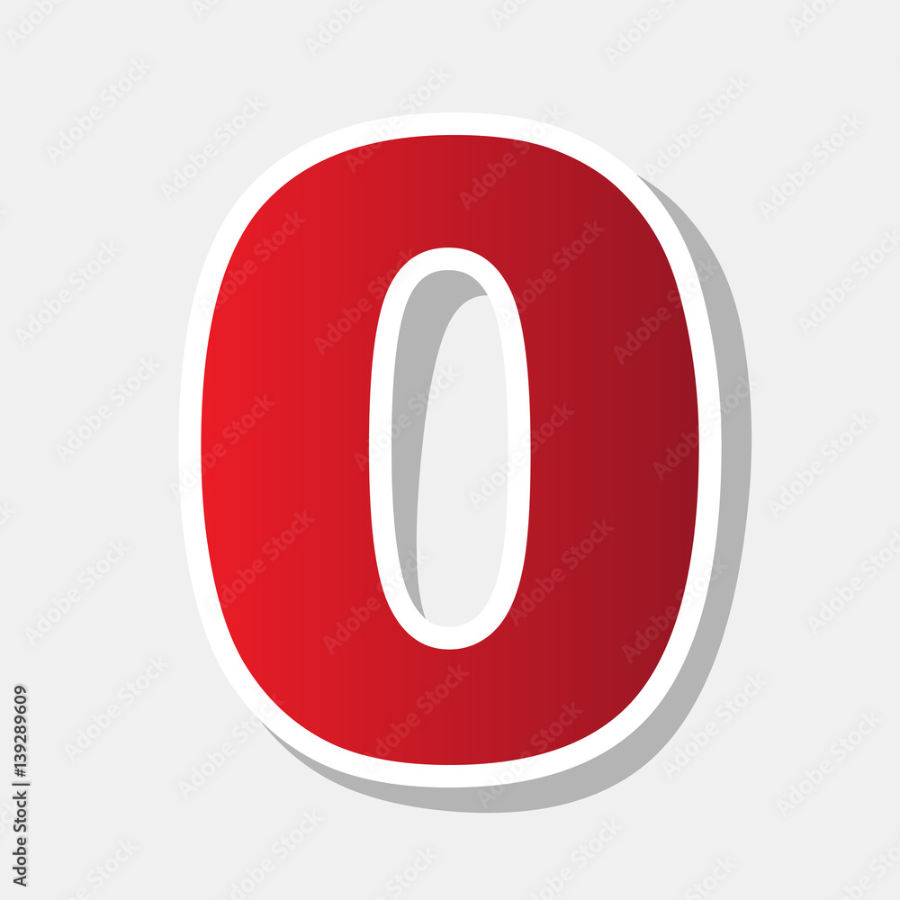Poster number 0 sign design template element. vector. new year reddish icon with outside stroke and gray sh