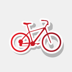 Bicycle, Bike sign. Vector. New year reddish icon with outside stroke and gray shadow on light gray background.