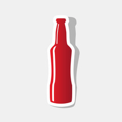 Beer bottle sign. Vector. New year reddish icon with outside stroke and gray shadow on light gray background.