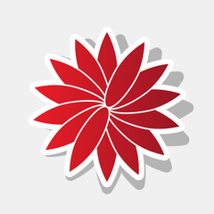 Flower sign. Vector. New year reddish icon with outside stroke and gray shadow on light gray background.