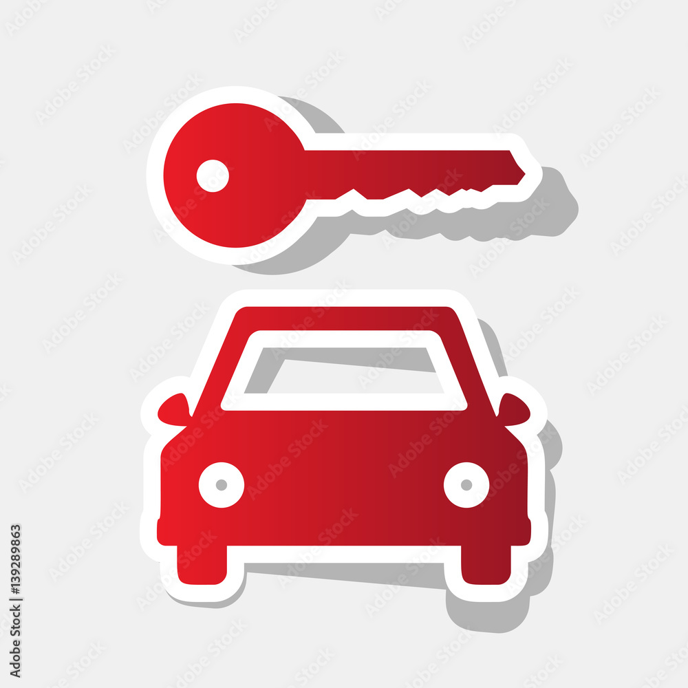 Aufkleber car key simplistic sign. vector. new year reddish icon with outside stroke and gray shadow on light 